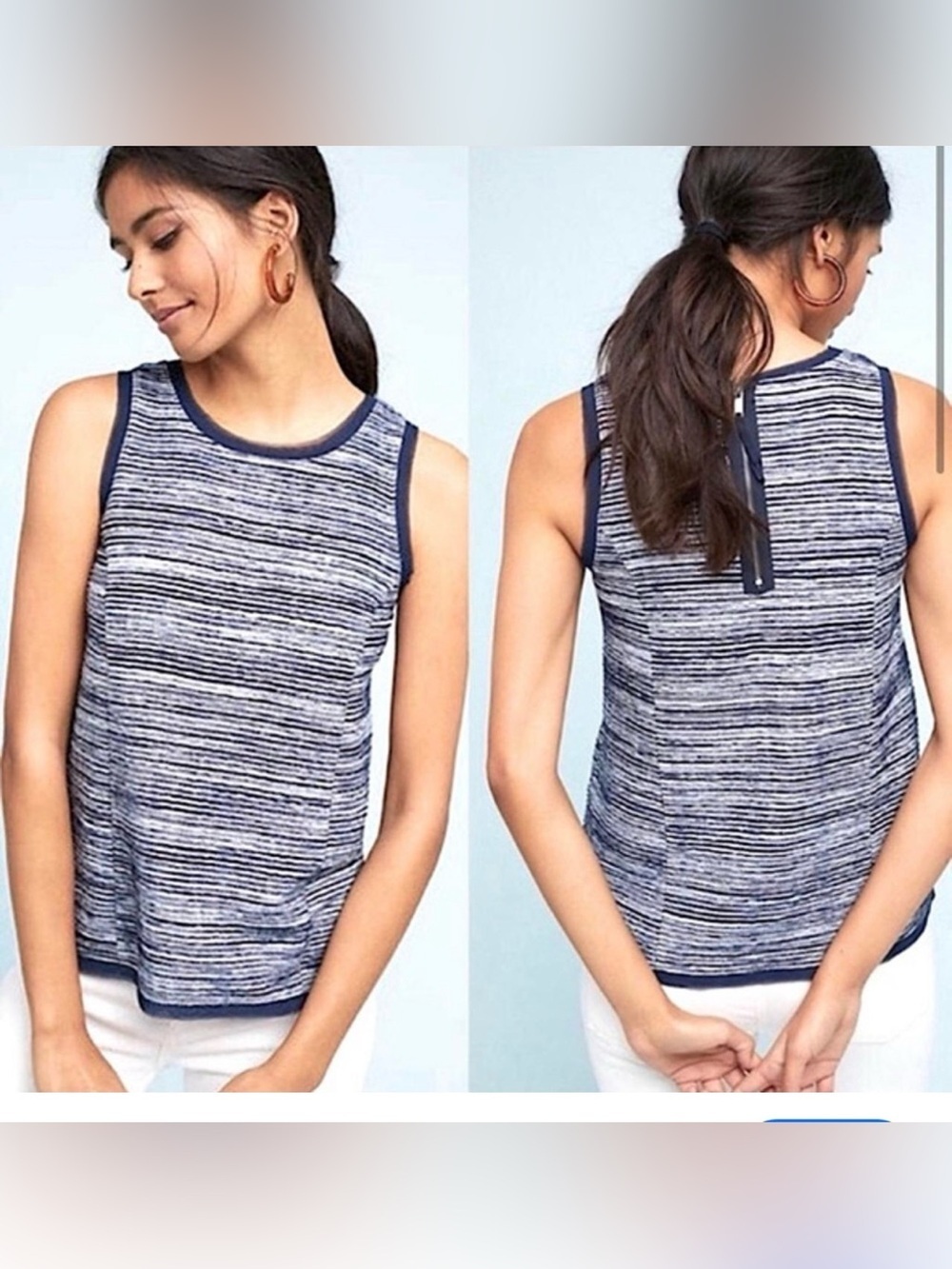 ANTHROPOLOGIE VANESSA VIRGINIA Indra Blue and White Textured Striped Tank Large
